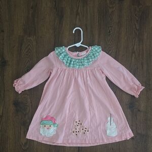 Pink Long Sleeve Dress with Santa and Cookies Design
